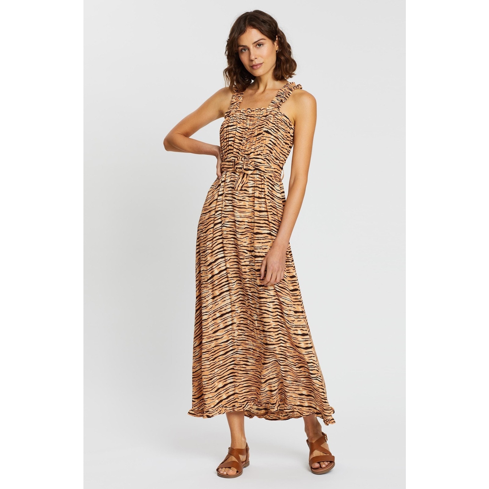 Faithfull The Brand St Tropez Wyldie Tiger Print Midi Dress Size M